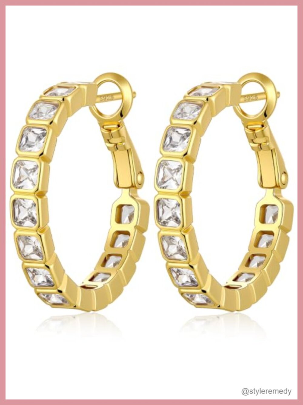 Chunky Hoop Earrings 14K Gold Plated 925 Sterling Silver Post Cubic Zirconia